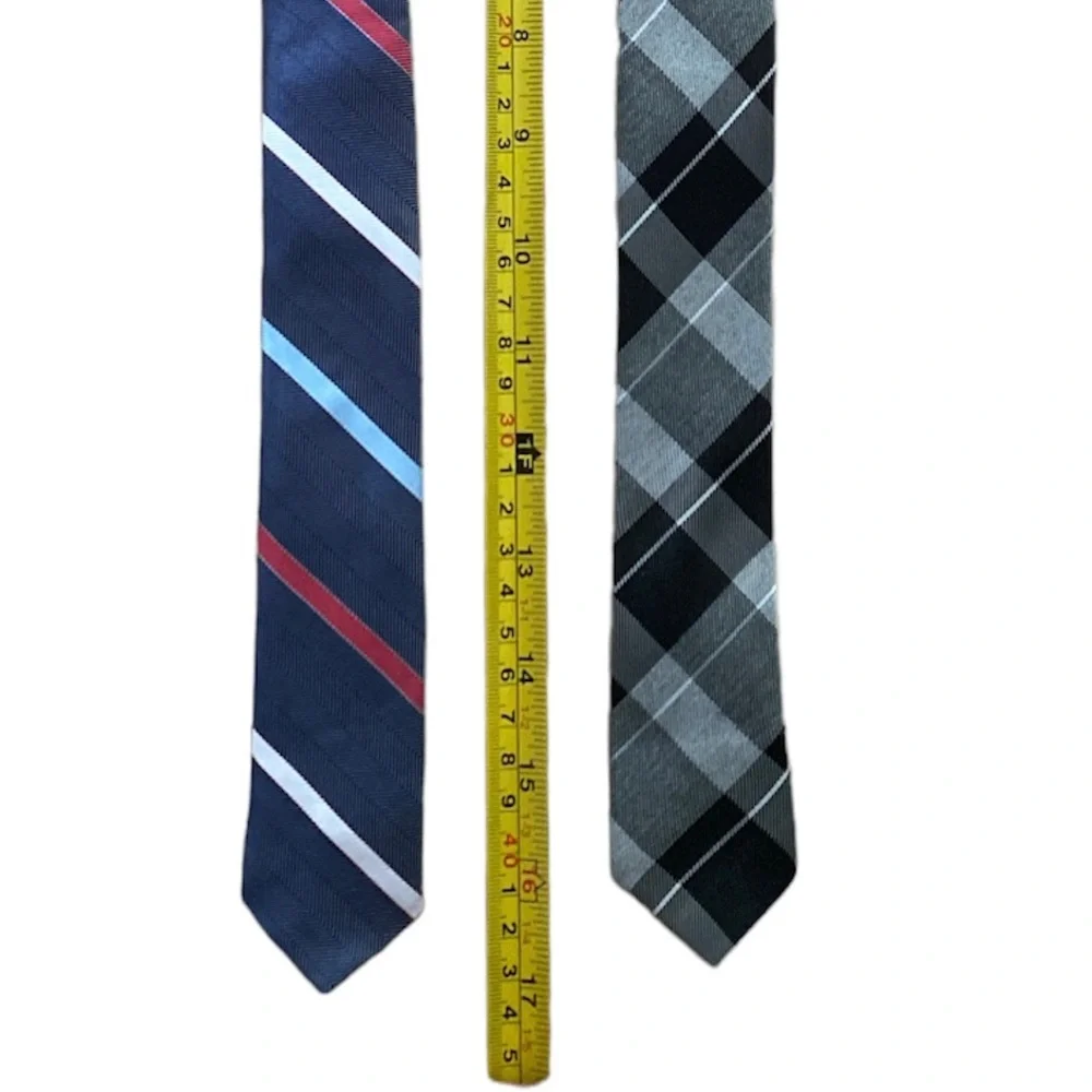 Set of 2 Boys Clip On Ties for Formal Events—Striped & Plaid New Without Tags